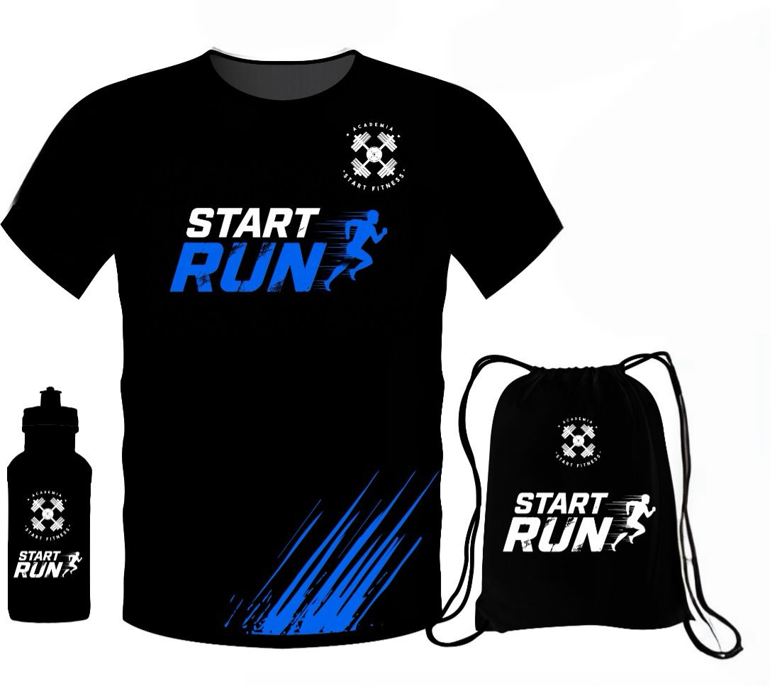 Kit do atleta — camisa, garrafa e mochila